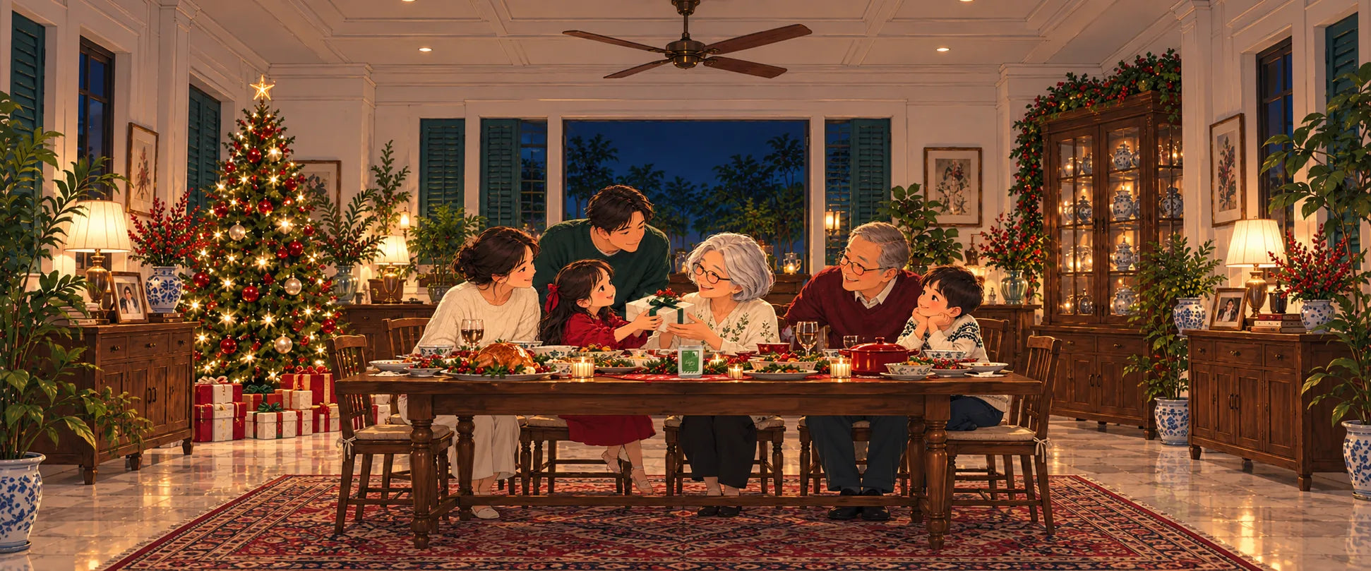 A family from three generations gathered for Christmas in their painted home.