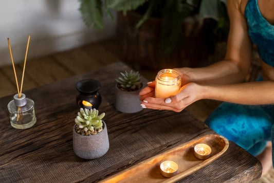 High anfle woman holding candle